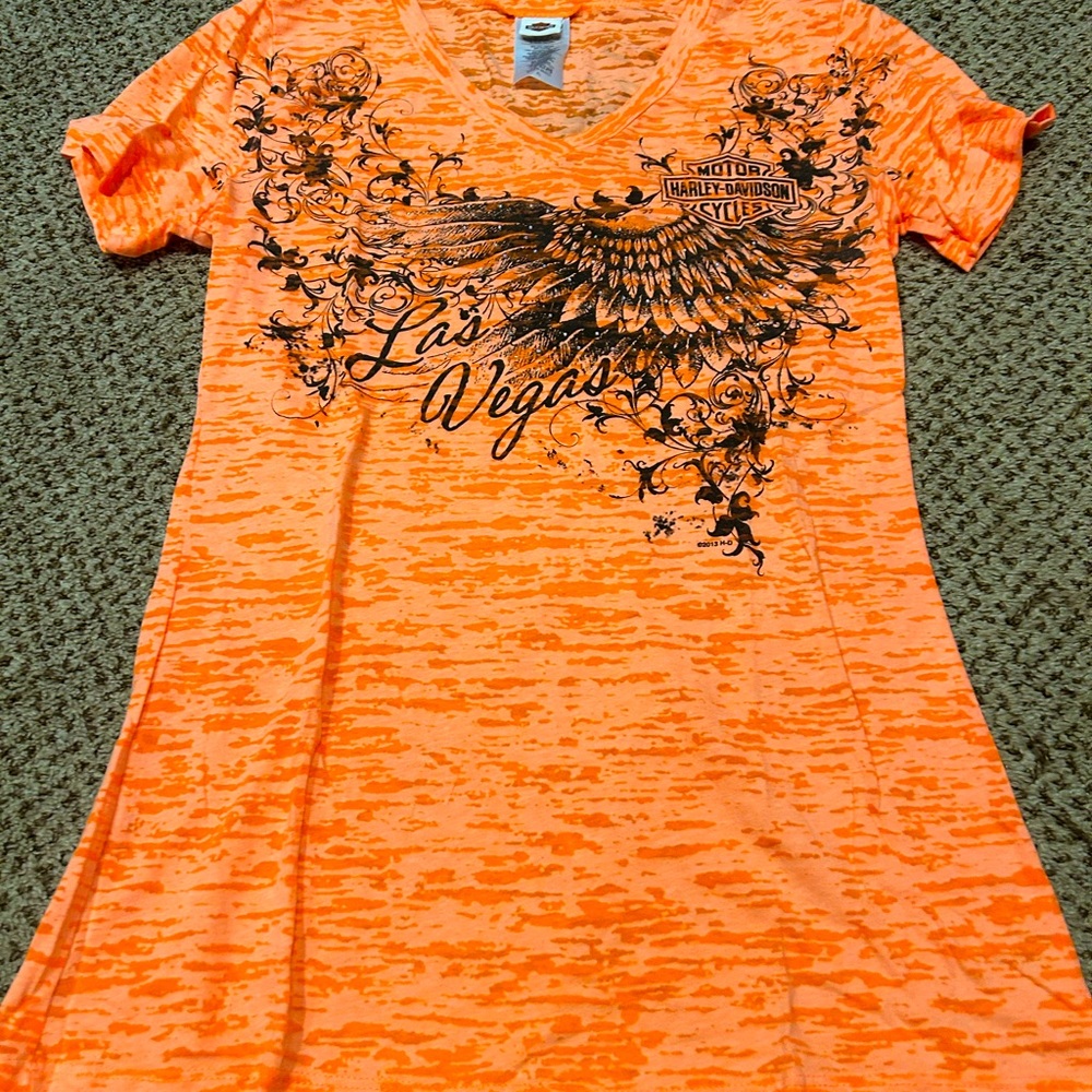 Harley-Davidson Orange Graphic T-Shirt with Black Design